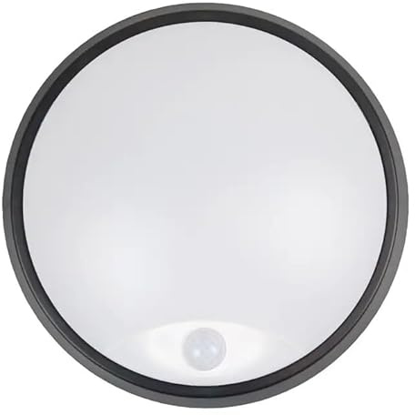 Bright Source Outdoor LED Circle Bulkhead, Black, IP44, 10W, 1000lm, Black, PIR Motion Sensor, Adjustable Light Colour 3000K 4000K 6000K