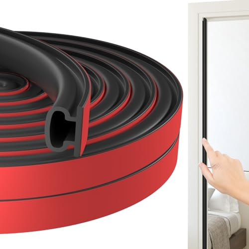 Jobon Draught Excluder for Doors - Weather Stripping Door Seal Strip, Window Soundproofing Door Sealing Strip, Rubber Self-Adhesive Draft Excluder Tape for Door Frame Window Insulation (12M, Black)