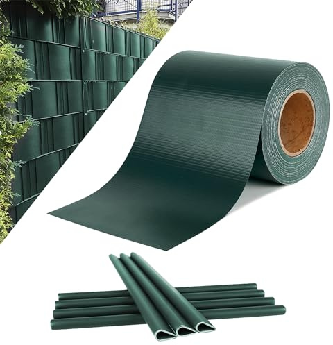UISEBRT PVC Sichtschutzstreifen für Doppelstabmatten Zaun Stabmattenzaun Sichtschutz Zaunfolie 35m x 19cm inkl. Befestigungsclips 450g/m² Windschutz Garten Gartenzaun Grün