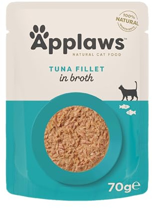 Applaws Nourriture Humide 100% Naturelle pour Chat, Filet de Thon en Bouillon - Pack de 12 Poches de 70g