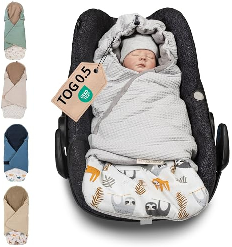 ULLENBOOM Einschlagdecke für die Babyschale Sommer - Atmungsaktiv | TOG 0.5, Oberstoff: 100% Baumwolle, OEKO-TEX zertifiziert, Einfaches öffnen und schließen, Made in EU, Waschbar