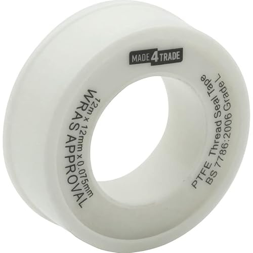 Made4Trade PTFE Tape for Water, 12mm x 12m, White, Plumbers Thread Seal Tape, Plumbing Joint Seal, WRAS Approved, Leak Free Joints