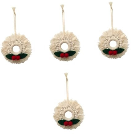 Warmhm 4 Stück Geflochtener Weihnachtskranz weihnachtsdeko graceling Weihnachtsschmuck Ornamente Makramee-Wanddekoration Christbaumschmuck Boho- Makramee-Weihnachtsschmuck Baumwolle