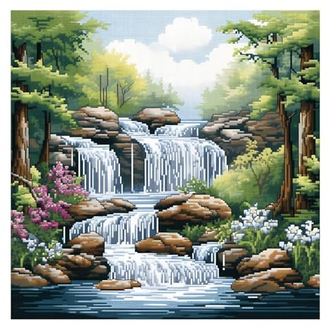 cukol cukol Kreuzstich Set Vorgedruckt Erwachsene, Stickbilder 40x40 cm | Stickpackungen mit 11ct, Kreatives Bastelset Hobby zum Sticken für Frauen, Stickset für Diy Home Deko, Naturlandschaft Motiv