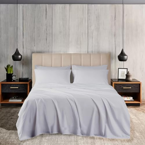 EGYLIN 800 Thread Count Double 4 Piece Bed Sheet Set Ultra-Soft 100% Egyptian Cotton Breathable Fitted Sheet, Flat Sheet & 2 Pillowcases Luxury Bedding Set Wrinkle & Fade Resistant, Light Grey