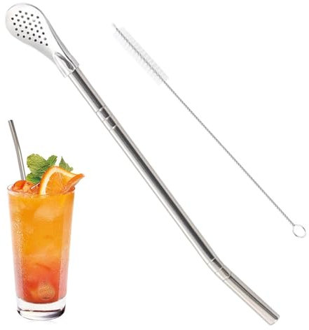 Pailles En Métal – Cuillère À Paille En Acier Inoxydable | Cuillère À Paille En Métal Réutilisable Avec Brosses De Nettoyage | Paille À Boire Yerba Mate | Pailles Bombilla Pour Café, Lait Cocktail