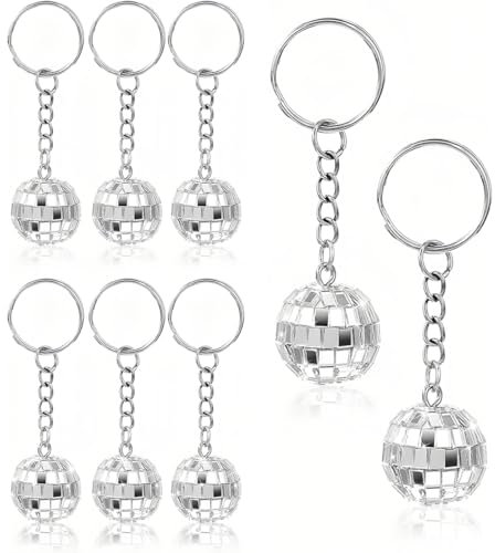 WUMZIRA Portachiavi a forma di palla da discoteca, 8 pcs, per bomboniere, portachiavi anni portachiavi da discoteca argento, accessori per feste anni, set di bomboniere per Halloween