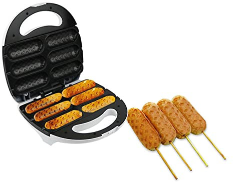 Corn Dog Waffeleisen, 750 W, Automatische Temperaturregelung, Hot Dog Waffelmaschine, Machen Sie 6 Corn Dogs in Wenigen Minuten, Antihaft Hot Dog Maker, Toaster, Corn Dog