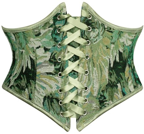 Corset Belt for Women Floral Lace Up Underbust Corset Emerald Daisy 16