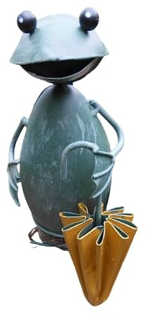 Zaunfigur Zaunhocker Gartendeko Frosch mit gelbem Schirm geschlossen