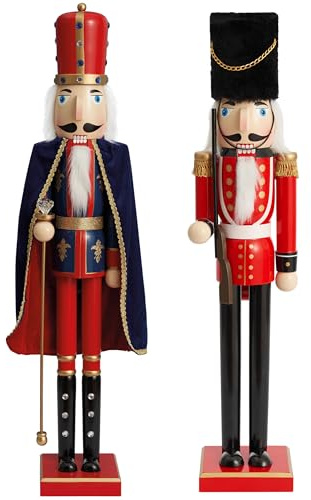 THE TWIDDLERS - 2 Extra Large Wooden Christmas Nutcrackers, Soldier & King 90cm / 3ft in Festive Red, Black & Blue - Premium Handmade Pine Wood Classic Traditional Ornaments, Christmas Decoration