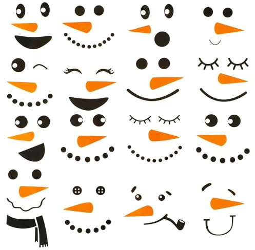 TELAIN 16 Stück Schneemann Gesicht Wandaufkleber, Niedliche Weihnachts Schneemann Fensteraufkleber, Winter Wanddeko, Schneemann Aufkleber für Kühlschrank, Wand, Tür, Party Dekoration