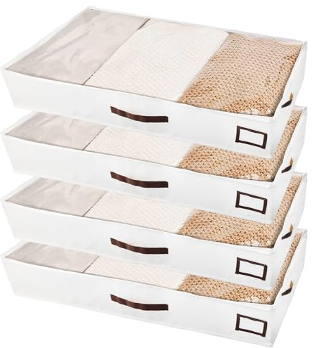 Sonhomay 4 x Unterbett-Aufbewahrungsbehälter, Schrank-Organizer und Aufbewahrungsbehälter mit Griffen, faltbare Unterbett-Aufbewahrungstaschen für Kleidung, Decken, Winterkleidung, Schuhe, Pullover