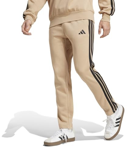 Adidas Men's Essentials 3-Stripes Fleece Open Hem Pants, Warm Sandstone/Black, X-Large