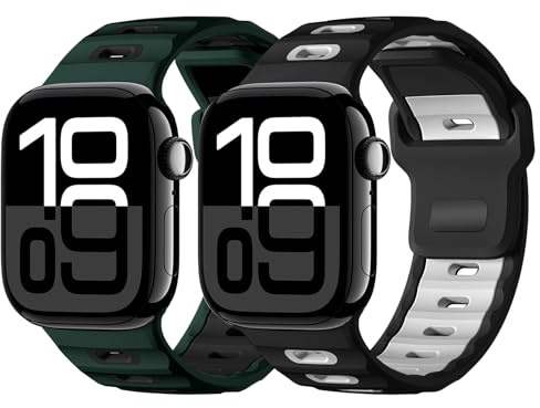 chinbersky 2 pièces Sport Bracelet Compatible avec Bracelet Apple Watch 44mm 45mm 46mm 49mm 42mm, Silicone souple Boucle Bracelet de remplacement pour iWatch Ultra Series 10/9/8/7/6/5/4/3/2/1/SE
