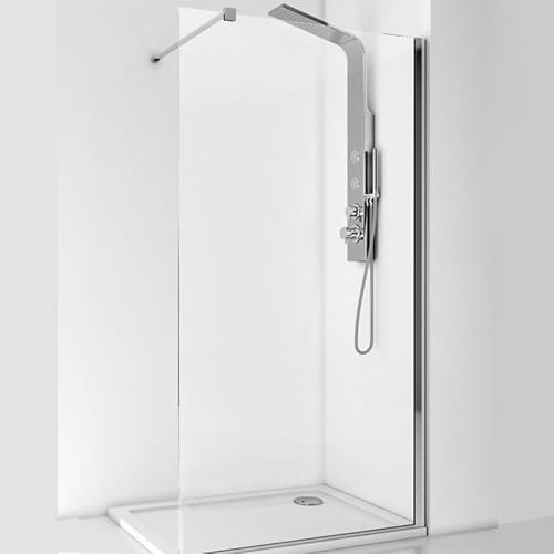 IMPALLI Box Doccia Walk In H200 Cm Estensibile 108,5-110Cm Parete Fissa Open Space Braccio Sostegno Cabina Doccia Cristallo Temperato 6 Mm Finitura Trasparente Profili Alluminio Cromo Lucido (110)