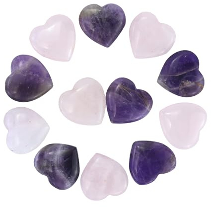 12 Pezzi Quarzo di Cuore Pietra Cuore Lucido Amore Cuore di Amore Pietre di Palma Pietra Naturale a Forma di Cuore Forma di Cuore Scolpita Quarzo Cuori di Pietra Preziosa
