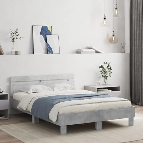 KTHLBRH Bettgestell Familienbett Doppelbett Schlafzimmer möbel Bettgestell mit Kopfteil LED-Beleuchtung Betongrau 135x190 cm