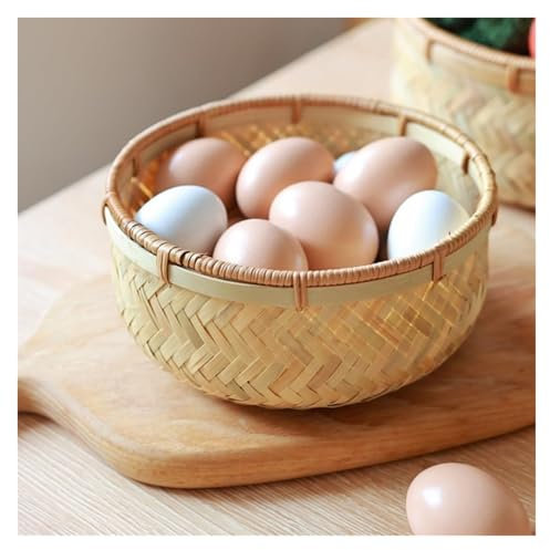 YTUK Fruit & Bread Basket Set, Woven Bamboo Serving Tray,Rattan Mouth Woven Basket Fruit Plate,Vegetable Food Basket Bread Basket For Collecting Fresh Eggs(Small)(Medium)
