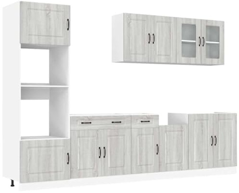 HETFTJN Vetrina Soggiorno Armadietto da Esterno Mobile per Cucina Mobile da Cucina - Set Mobili da Cucina 7 pz Kalmar Grigio Sonoma in Truciolato per Soggiorno Ufficio Cucina Esterno