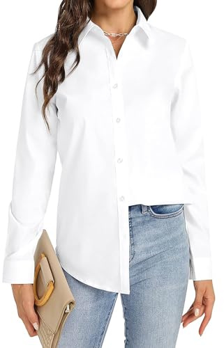 JiaYouLC Women's Long Sleeve Blouses & Shirts Stretch Formal Button Down T Shirts Executive Office Business Casual Tops for Ladies