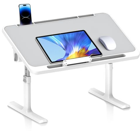 Laptoptisch höhenverstellbar & klappbar, Betttisch mit 5-facher Höhen und Winkelverstellung, 60x40cm Lapdesk & Notebook Tisch, Frühstückstablett für Sofa/Bett/Boden, grau