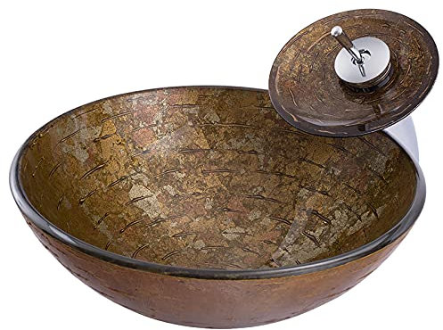 JYBNBBE Lavabo de Vidrio Templado de Color, Redondo, sobre encimera, Creativo, con Grifo y desagüe.