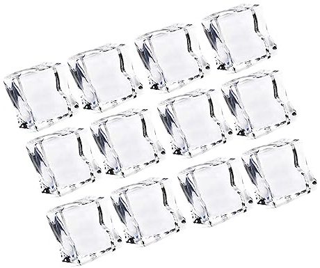 FUNNETOYU 48 Pcs Reusable Acrylic Artificial Ice Cubes Props 20mm Slightly Irregular Shape Realistic Shining Vase Fillers for Wedding Decorations and Food Showcase Display