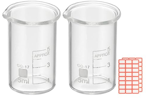 PATIKIL 5ml Glass Beaker, 2 Pack Measuring Glass Beaker Graduated Borosilicate Lab Cups Mug Low Form Heat Safe Transparent with Spout Label for Laboratory Science Kitchen Liquids