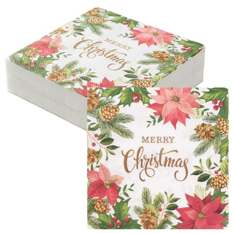 Farbige Weihnachtsdruck Servietten 60 Stück Weihnachts Serviette Tischdeko Weihnachten Deko Weihnachtsservietten Fröhliche Weihnachten Servietten Christmas Napkins Papierservietten 33x33cm