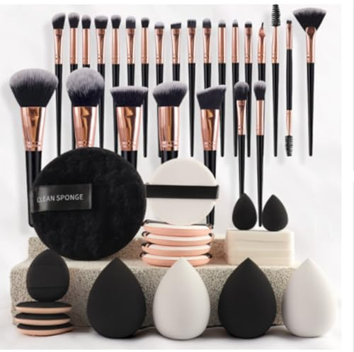 45 Stück Schwarz Pinselset Makeup Professionelles Make up Pinsel set für Frauen | Foundation-Mischungen | Premium Beauty-Werkzeuge, Schwamm für Foundation, Make-up-Applikatoren