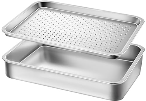 Acciaio Inossidabile 304 Teglia Forno Rettangolare, Teglia per Forno, Resistente Alle Alte Temperature E Alla Corrosione, con Filtro(50x35x10cm/20x14x4in)
