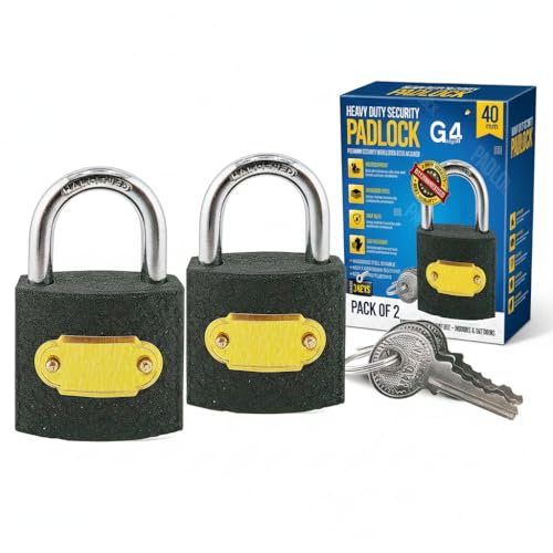 G4GADGET 2 Pack Heavy Duty Padlocks with 2 Keys Each – 40mm Outdoor Security Locks, Weatherproof Cast Iron Body & Hardened Steel Shackle – Shed, Fence, Gate, Toolbox & Garage Use