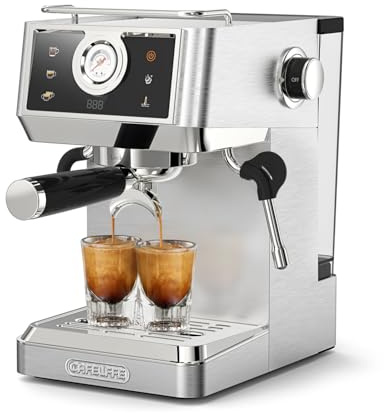 CAFELFFE MK-902 Cafetera espresso de 58 mm, cafetera barista con espumador de leche, ajustes de temperatura y volumen, bomba de 20 bar y cold brew para americano, capuchino y café con leche.