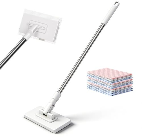 Wxeadu Mocio con Sistema di Bloccaggio a Pressione, Mop con 10 Panni in Microfibra Riutilizzabili, Senza Lavaggio delle Mani, Un Pulsante per Cambiare, Mocio Lavapavimenti con Clip per Pulire