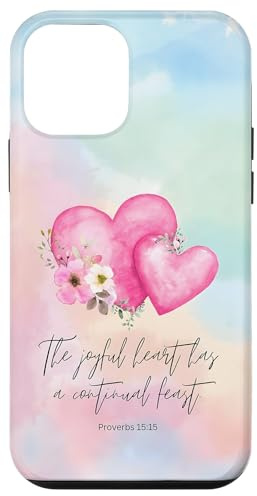 Custodia per iPhone 12 mini Citazione cristiana Proverbi 15:15 Versetto Bibbia Floreale Rosa