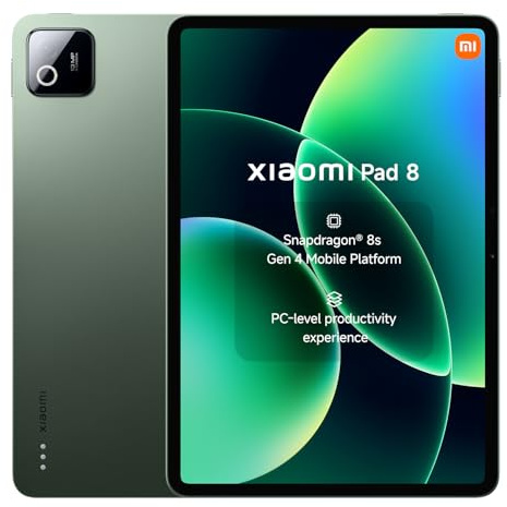 XIAOMI Pad 8 Tablette 11.2'' 8＋128 Go Snapdragon® 8s Gen 4 - Vert | Écran 3,2K 144Hz clair, batterie 9200mAh(typ) durable, HyperAI, 3 ans de garantie, chargeur non fourni