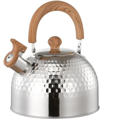 Cushteg Stainless Steel Whistling Tea Kettle for Stove Top, 2L/3L/4L Capacity, with Insulated Handle and Splash-Proof Spout for Camping and Home Use(4000ML)