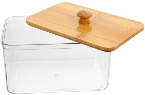 Levemolo Boîte de Rangement pour Feuilles Adoucissantes avec Couvercle en Bambou, Conteneur Transparent Moyen en Pet, Organisateur Multifonction pour Buanderie, Porte-savonnette à Lessive,