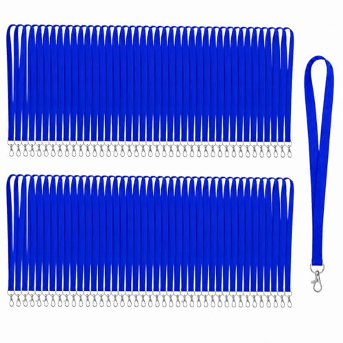 Pack 100 Lanyard Azul con Gancho Metálico Giratorio de 50cm para Porta Tarjetas Identificativas | Landyard colgante ideal para Llaves, Credenciales, portatarjetas en Eventos o en la Oficina (Pack 100)