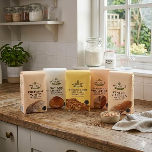 Wright's selection Bread Mix pack 5X500g Premium White | Oat & Linseed | Cheddar Cheese and Onion | Wholemeal | Ciabatta