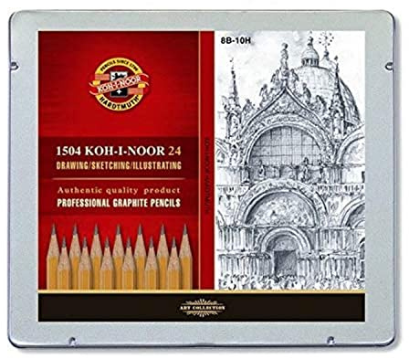 Koh-I-Noor 1504/24 - Graphitstifte 24er Set Gradation 8B bis 10H im Metalletui
