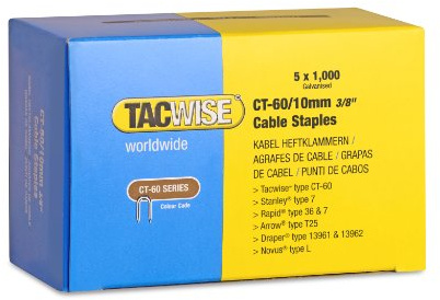 Tacwise 0354 Grapas para Cable de Acero Galvanizado Tipo CT-60 de 10 mm, Puntas Divergentes, Paquete de 5000