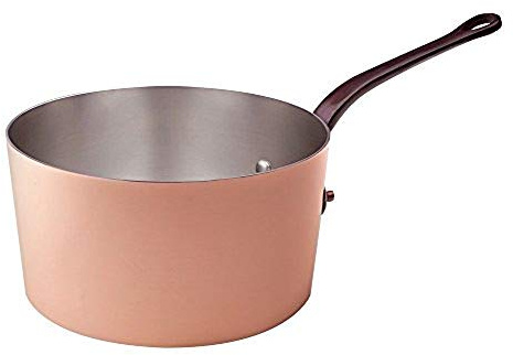 Pentole Agnelli ALCU105G20 Casseruola Alta di Rame con 1 Manico in ottone fuso, Rame Liscio Stagnato a Mano , 20 cm