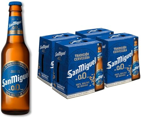 San Miguel 0,0, Cerveza Lager Dorada Sin Alcohol, Pack 24 Botellines x 25cl