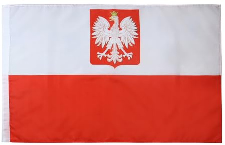 AZ FLAG Drapeau Pologne avec Aigle 90x60 cm Polyester Léger Fourreau | Usage intérieur Drapeau décoratif polonais Polska z orłem coutures doubles et bords renforcés avec fourreau pour mât