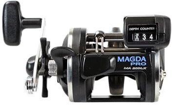 Okuma Magda Pro Schnurzähler Levelwind Trollingrolle, klein, Edelstahl, Schwarz/Silber, MA-20DLX