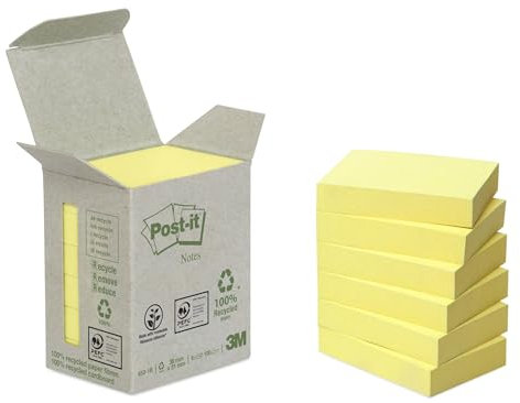 Post-it Recycling Notes Mini Tower, 38 x 51 mm, 100 Blatt, 6 Block, Pastellgelb - in Weiteren Farben Verfügbar - Selbstklebende Notizzettel aus 100% Recyclingpapier