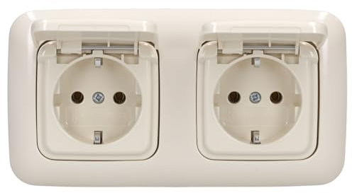 Busch-Jaeger Busch-Duro 2000 SI Komplettset: 20 EUK-212 SCHUKO Steckdose mit Klappdeckel + 2512-212 1-fach Rahmen Cremeweiß