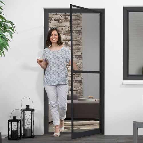 empasa Insektenschutz Fliegengitter Tür Alurahmen Master Slim Plus | Selbstbausatz, weiß, braun oder anthrazit, in verschiedenen Größen, Größe: 120x240 cm, Farbe: anthrazit